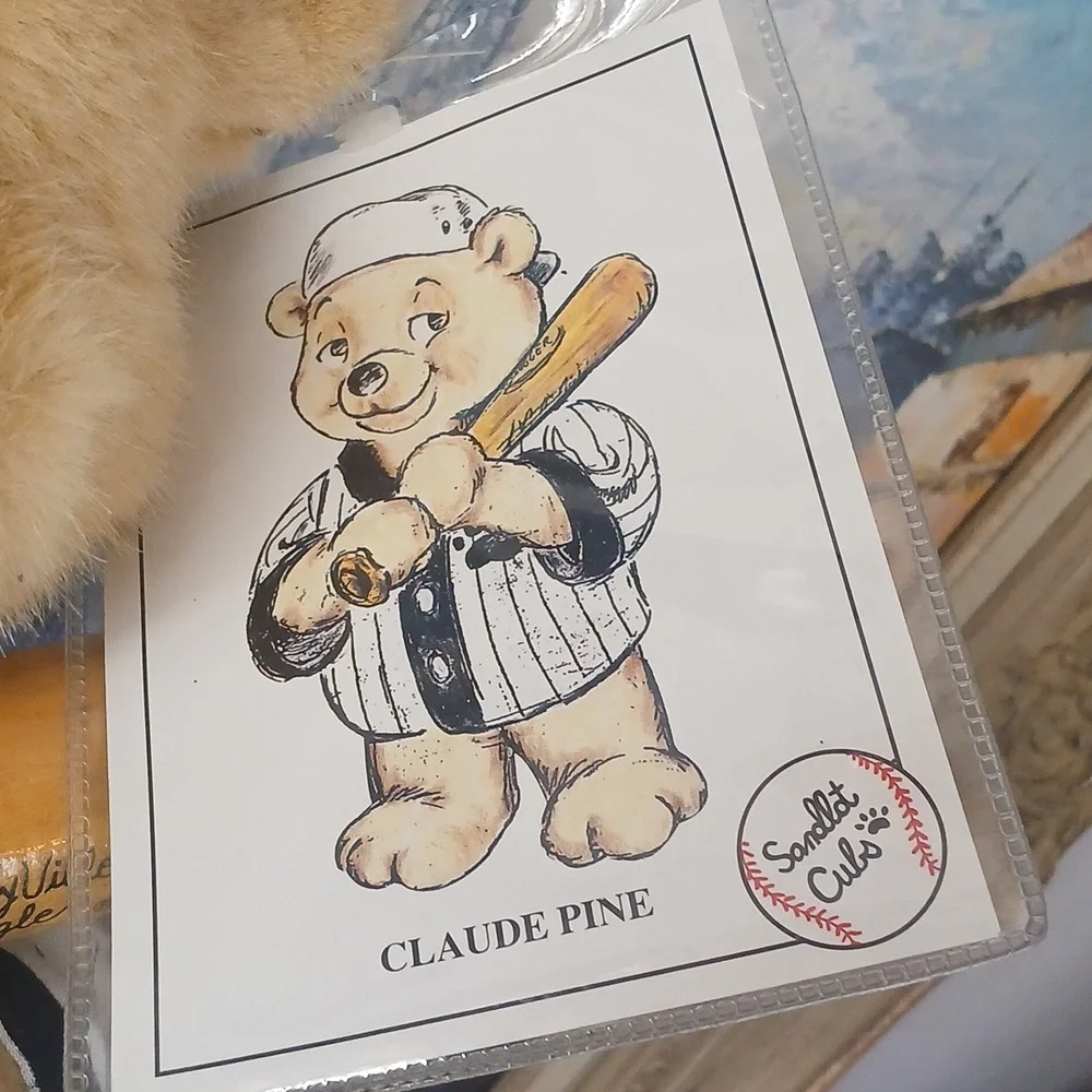 Sandlot Cubs Teddy Bear in Baseball Outfit Collector LittleSlugger Real Wood Bat - Picture 3 of 12